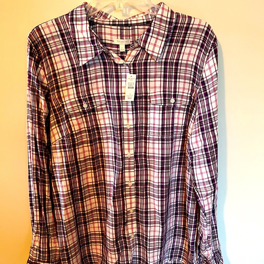 EUC Talbots size Large Plaid button down top